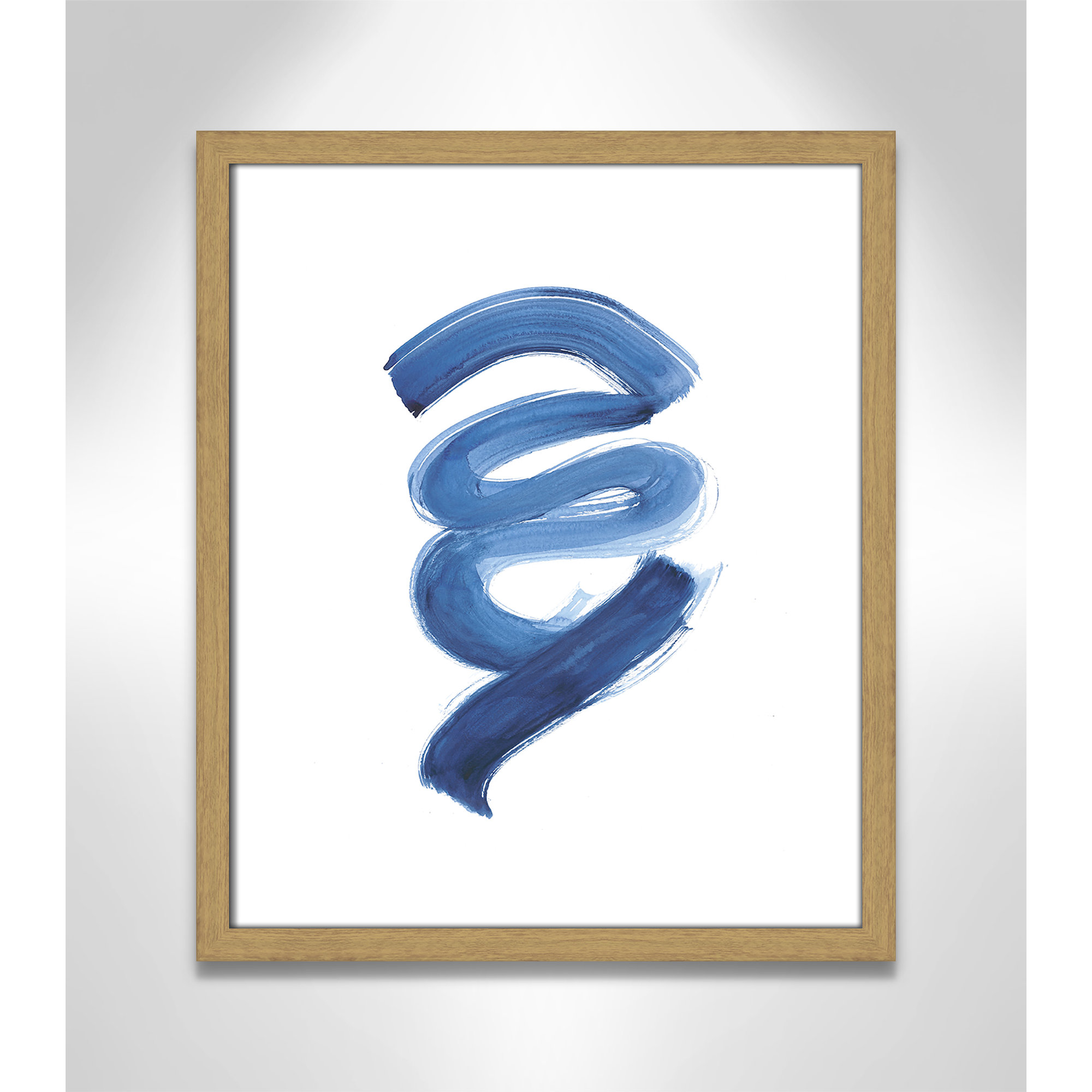Slinky Indigo I by Filippo Ioco - Painting Print, Beige Wood Framed Paper, 19" H x 16" W x 0.75" D