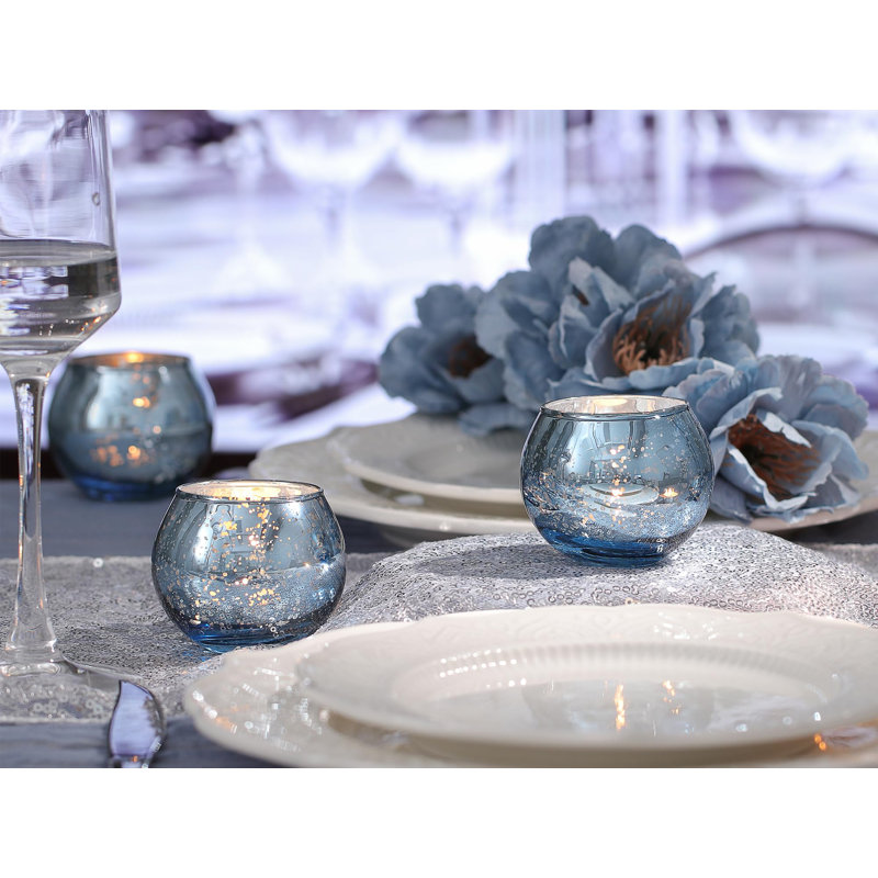Blue Mercury Glass Votive Candle Holders Set of 24