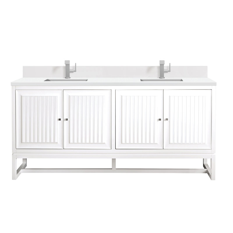 Athens 72'' W Double Vanity, Glossy White, Single-Hole, White Zeus