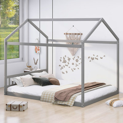 Charmant lit de maison en bois avec tête de lit, durable et facile à nettoyer, parfait pour les pièces et les conceptions ludiques.