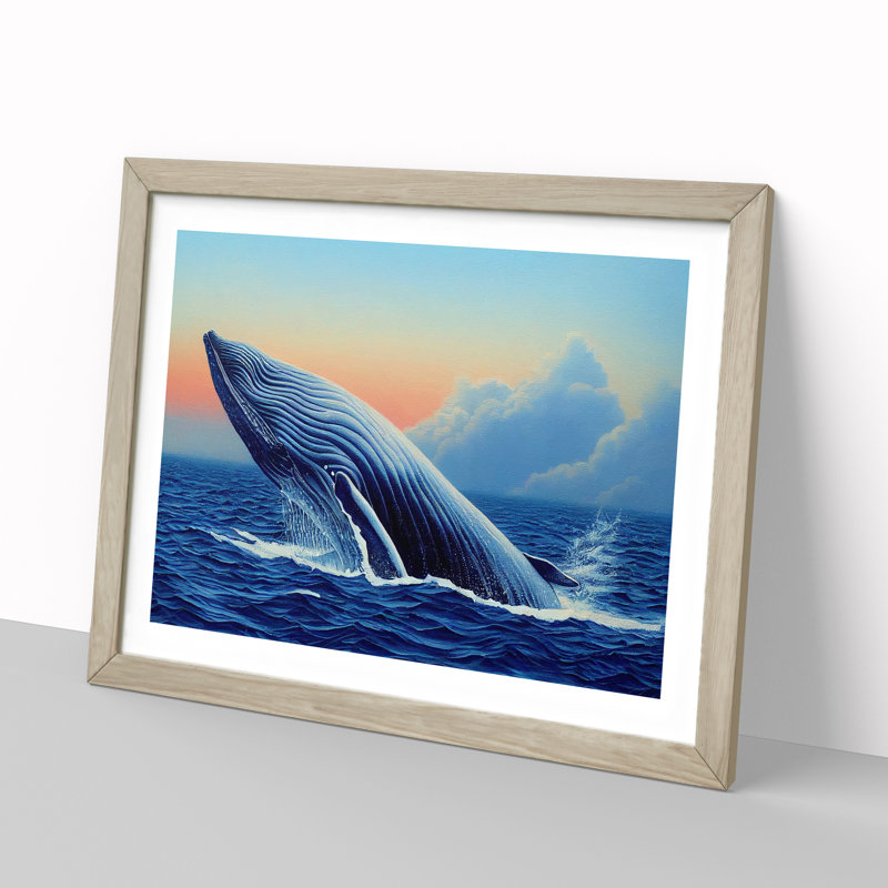 Whale Art Painting - Framed Print, 25cm H x 34cm W x 2cm D, Oak Framed
