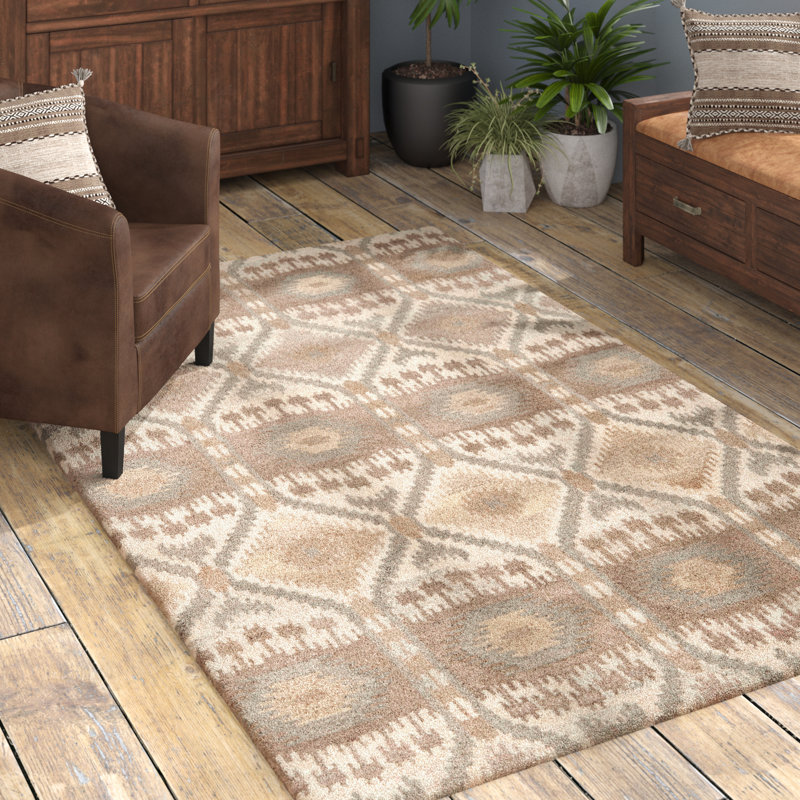 Tapis beige / gris en coton touffeté à la main Kouerga, Rectangle 6 pi x 9 pi