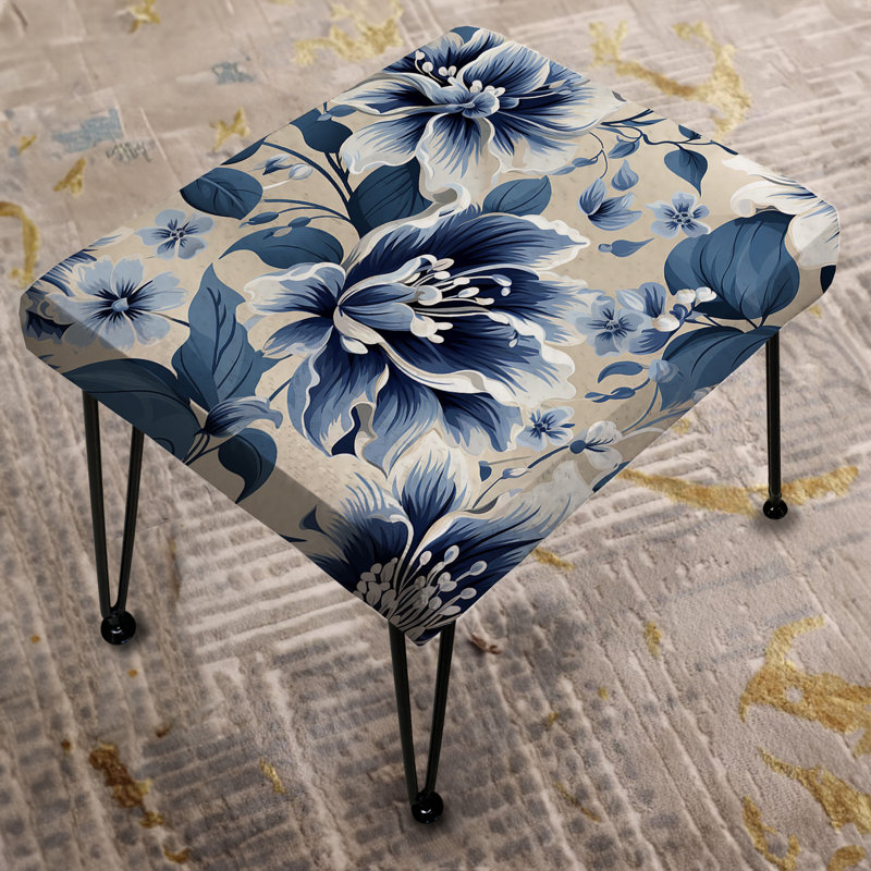 Blue Maritime Flower Damask Serenity - Damask Rectangle Ottoman