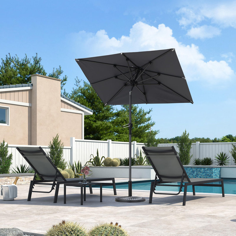 Petit parasol vert 48 "× 72" à manivelle et table inclinable vert marché sans base, Gris clair