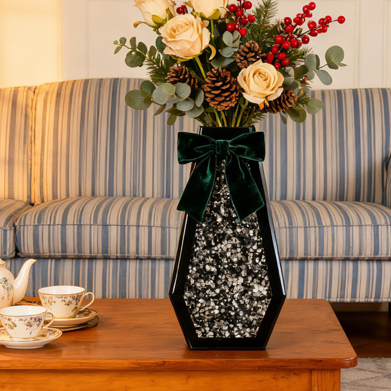 Cerrie Handmade Crystal Glass Table Vase, Black
