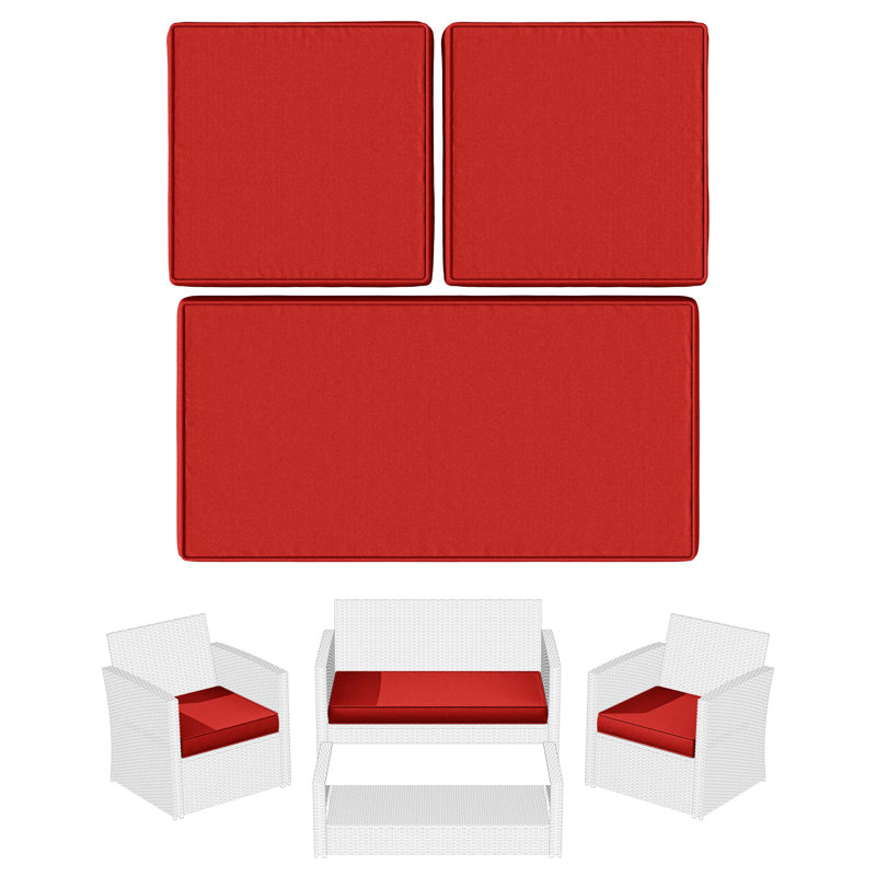 Ensemble de remplacement pour coussins de siège d'extérieur 3 po pour 4 sièges, coussins d'extérieur seulement, Rouge