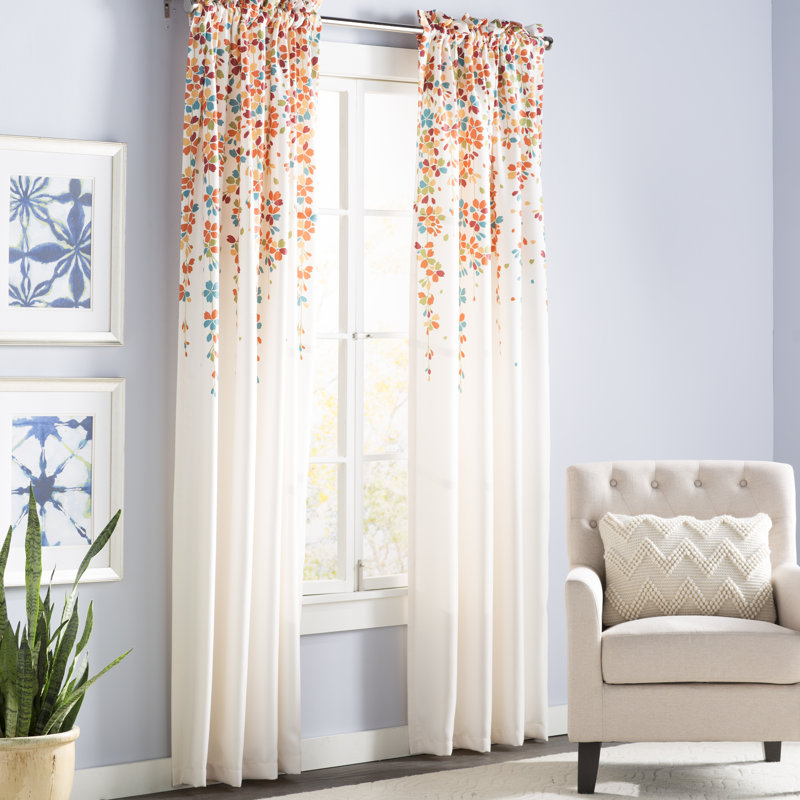 Weeping Flowers Room Darkening Pair, Turquoise/Tangerine, 52" W x 84" H