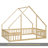 Full Wood House-Shaped Floor Bed With Fence, Guardrails,Natural-300308391-300308386