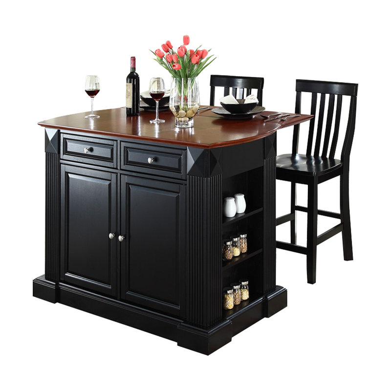 Diamondback Solid Wood Top Kitchen Island Set, Black