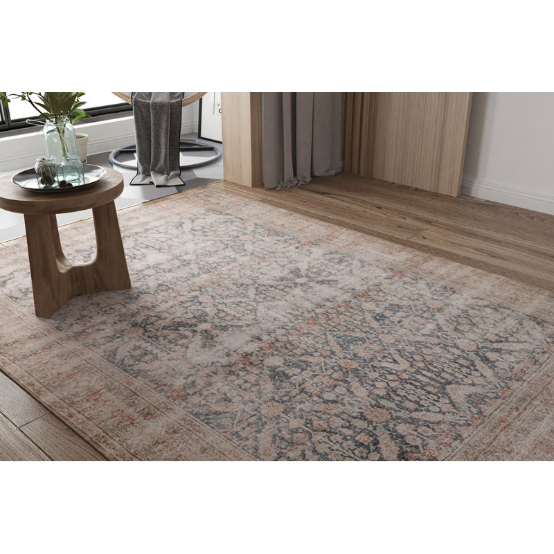 Machine Woven Cotton/Polyester Area Rug in Blue, Rectangle 5' x 7'6"