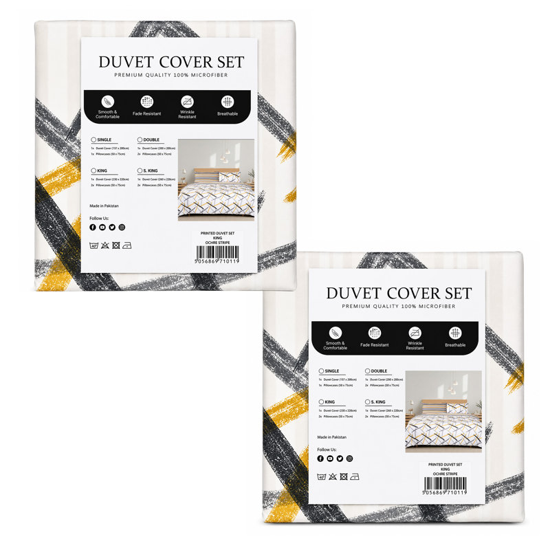 Aspire Homeware Ochre Abstract Stripe Duvet Cover Set (Pack of 2), Single (137cm Width X 200cm Length)