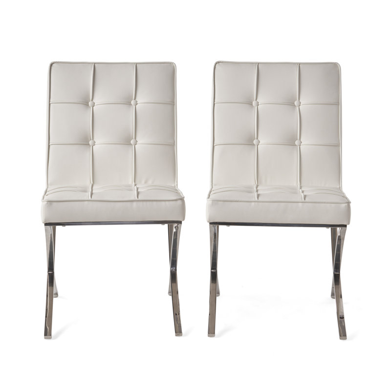 Somerville 18.75'' H Tufted Faux Leather Upholstered Side Chair, White