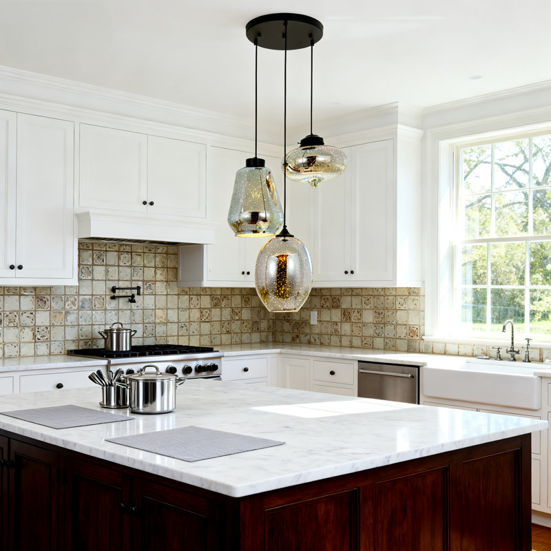 3 - Light Dimmable Glass Chandelier