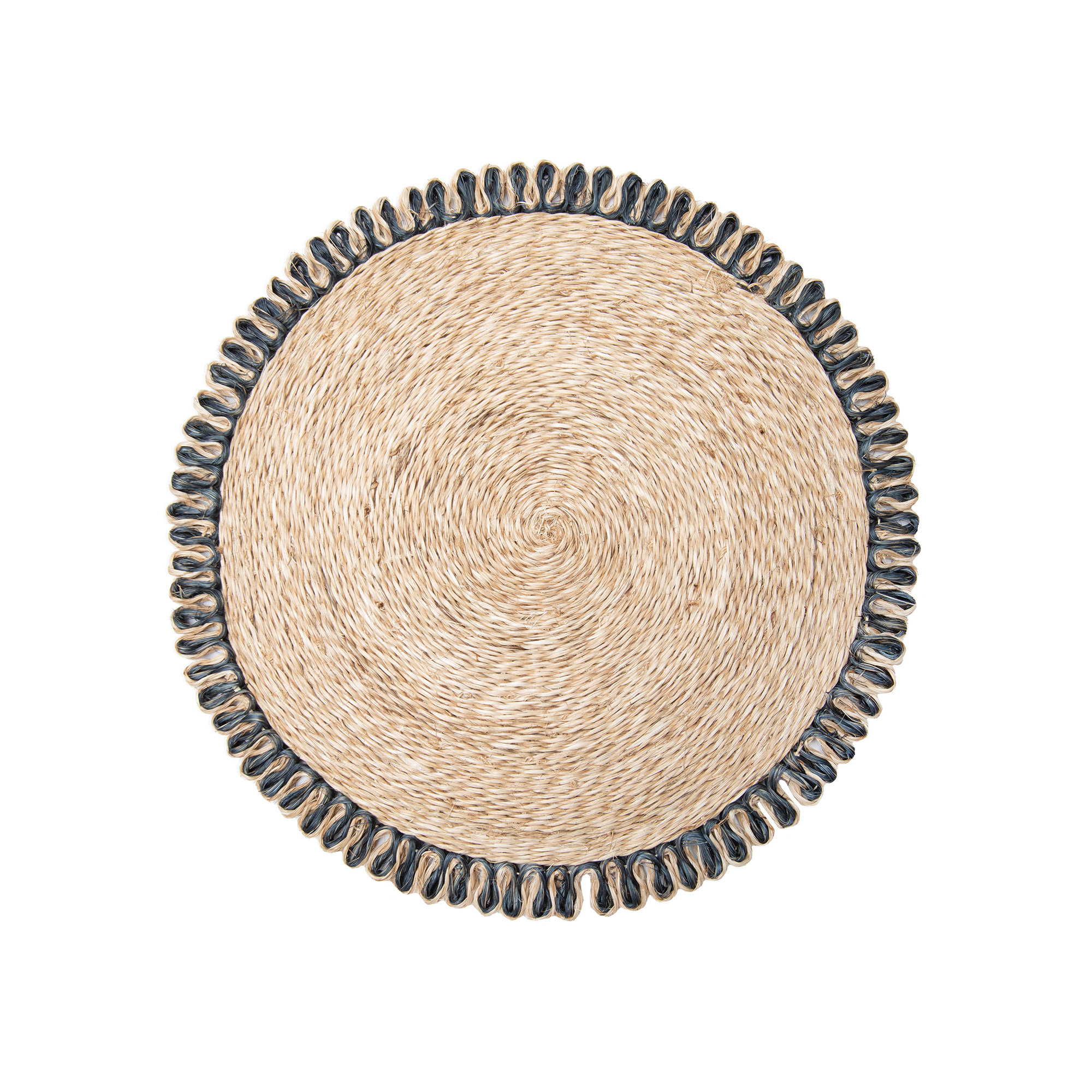 Amaretto Abaca Round Placemat, Natural/Navy