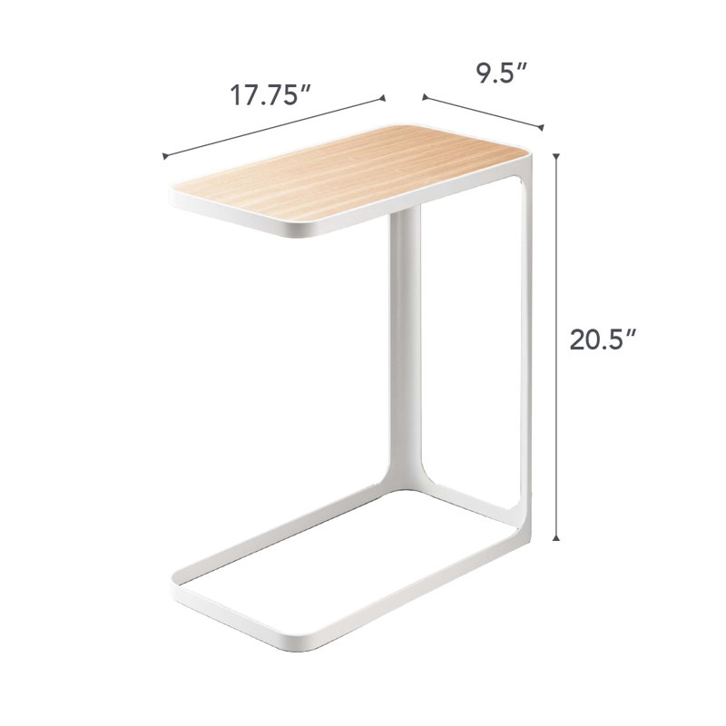 Small Metal And Wood Bedside Compact Side Table - Narrow C Shaped Slim End Table, White
