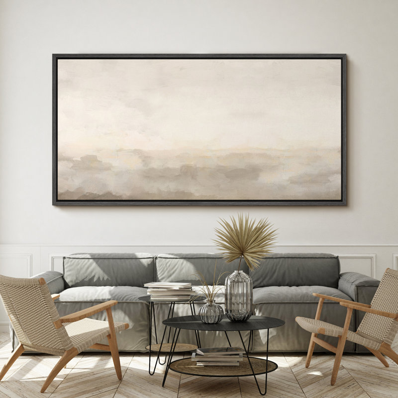 Minimal Landscape Muted Abstract Minimalist Neutral Décor Extra Large Framed Canvas Print Wall Art, 30" H x 60" W, Black