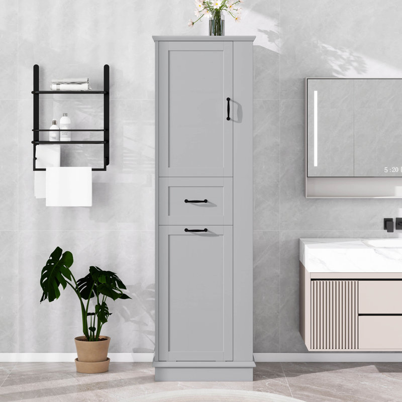 67.8" H Tall Storage Cabinet With Tilt-Out Compartment & Drawer, Adjustable Shelves, Soft-Close Hinges Doors, Gray