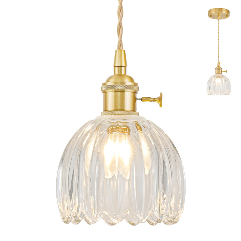 Luminaire suspendu vintage avec verre fleur, Transparent, Paquet de 1