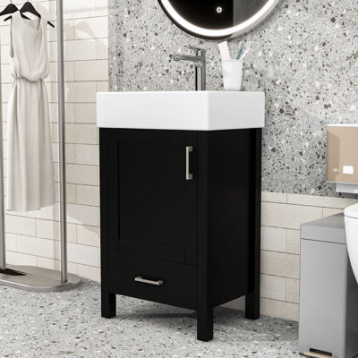 Meuble-lavabo peu encombrant avec lavabo, fermeture en douceur et structure en bois