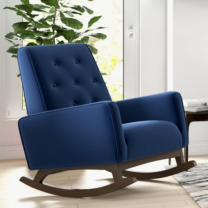 Chaise berçante en bois massif Demetrius, Bleu