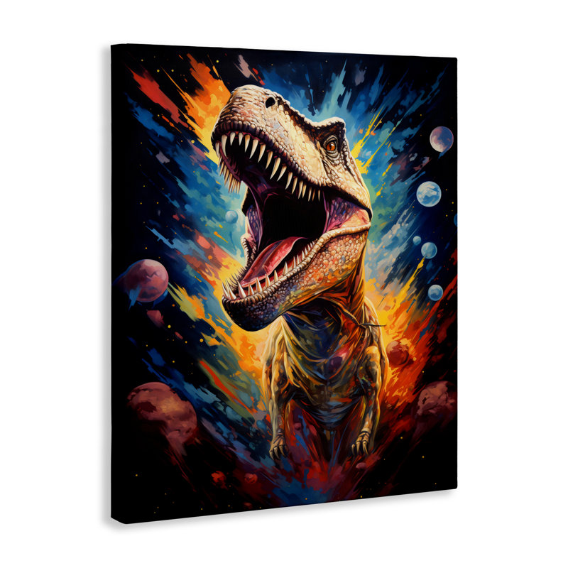 Toile de dinosaure avec planètes, design by Creative Studio, H 40 po x l 30 po