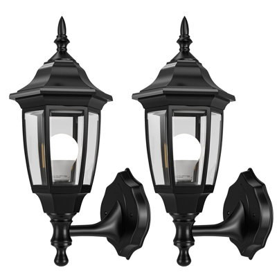2-Pack Outdoor Porch Wall Lights LED Exterior Wall Light Fixture, Specially Treated Anti-Corrosion Plastic Material, Waterproof Security Light, Black (Bulb Included)