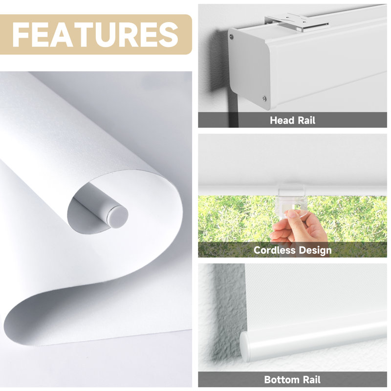 Rideaux occultant sans cordon - stores isolants et isolants pour la chambre à coucher, Blanc, L 30 po x L 72 po