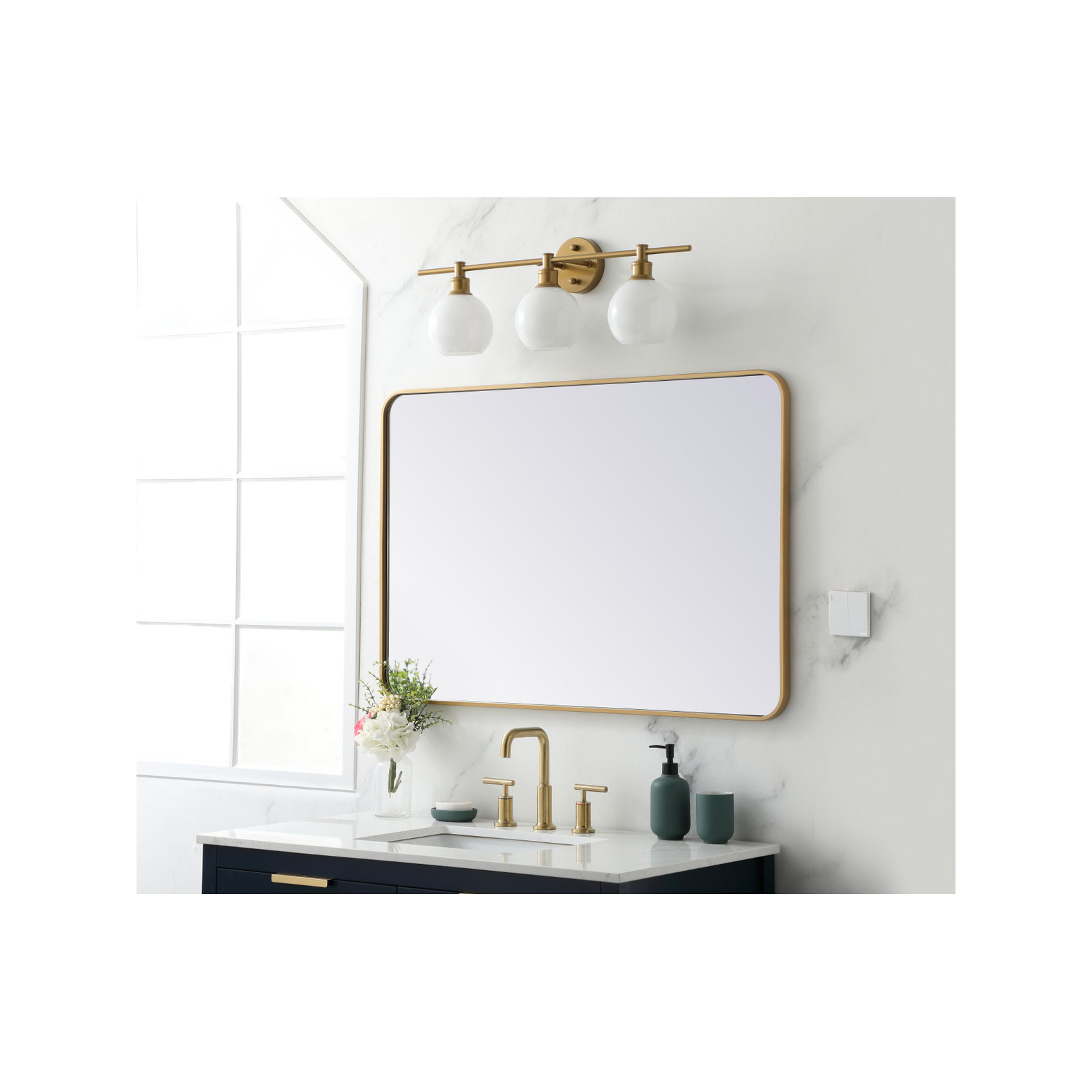 Sabine Metal Rounded Rectangle Wall Mirror, Brass, 42" x 28"