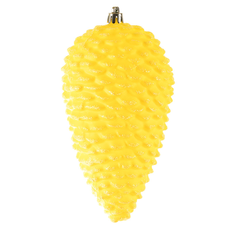 Ornement de Noël en forme de pomme de pin scintillante jaune mat 7 po Vickerman, 4 par ensemble