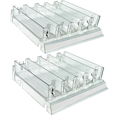 Adjustable Tall Divider Bin Cosmetic Tray With Pushers - Customize Slot Size To Product, Black, 2-Pack