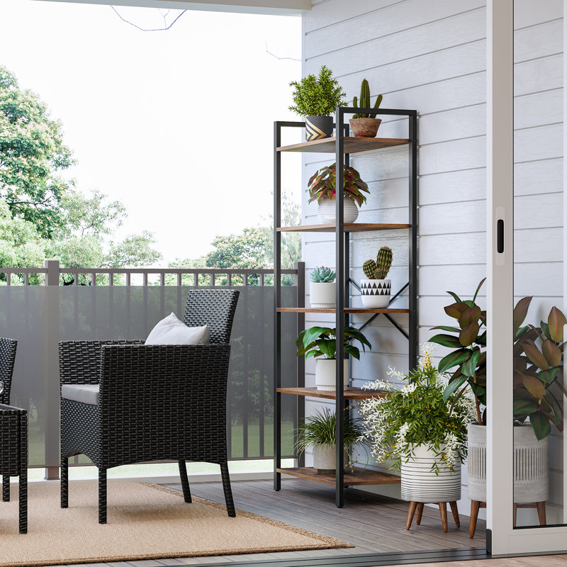 Keemon Etagere Bookcase, (5 Tier) 60.6" H x 26" W, Brown/Black