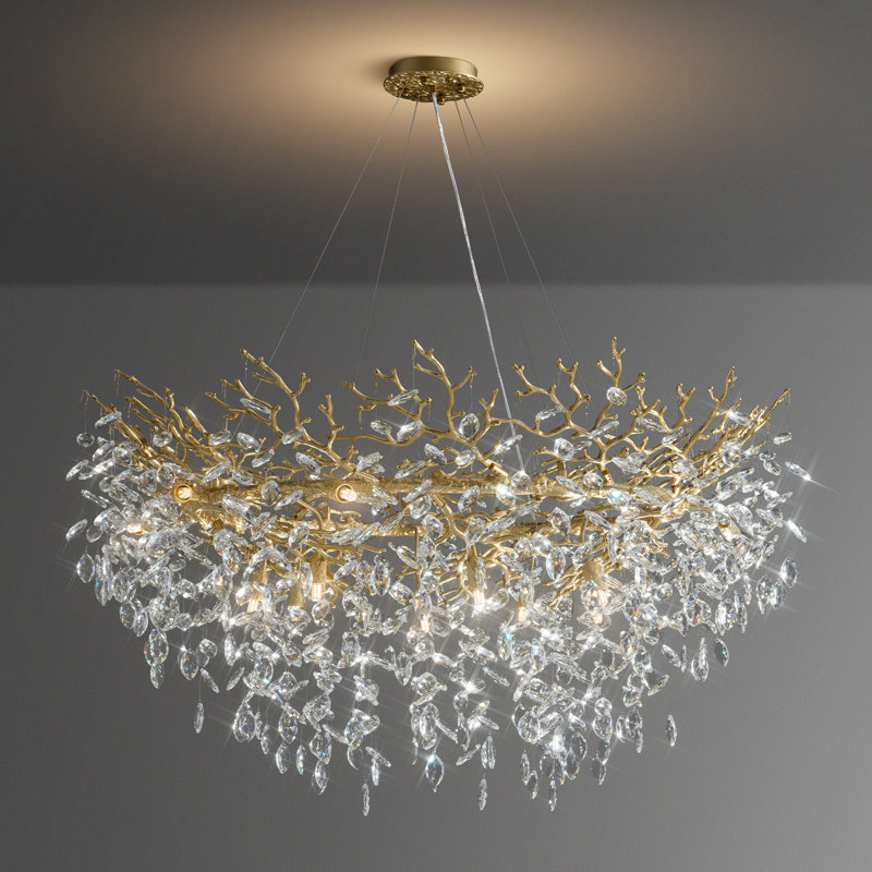 Lustre en cristal 14 lumières Modern, Doré, H 19,68 po x l 47,24 po x P 47,24 po