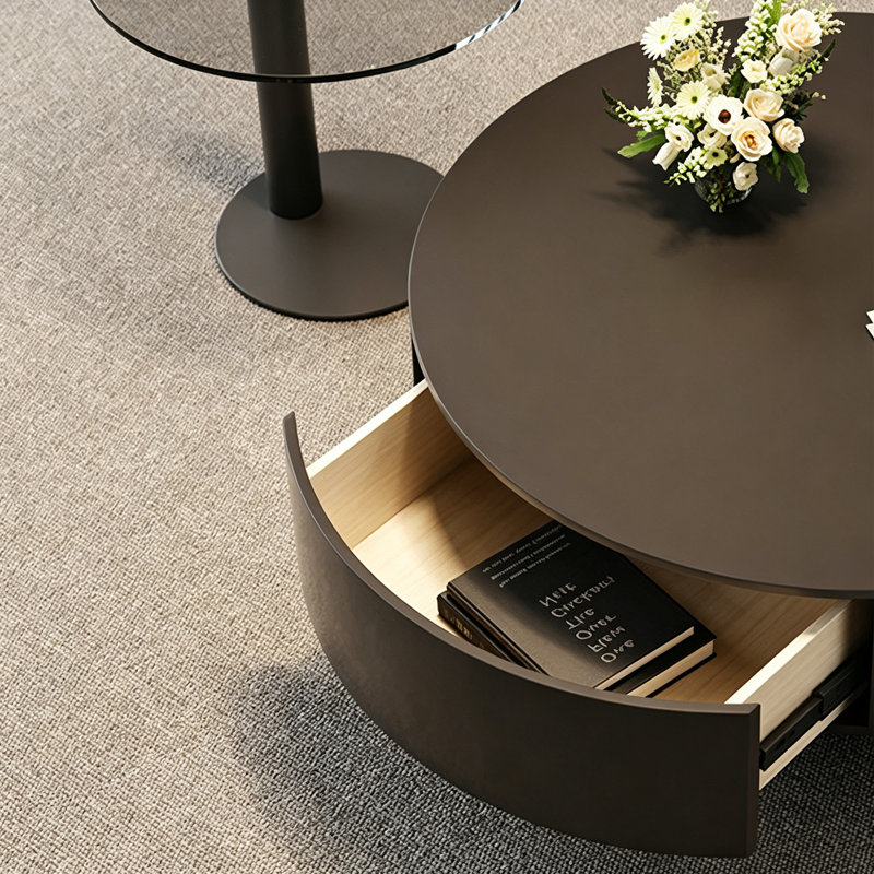 Table basse de luxe italienne Premium, H 13 po x L 27,55 po x l 27,55 po, Noir/gris, Couleur unie