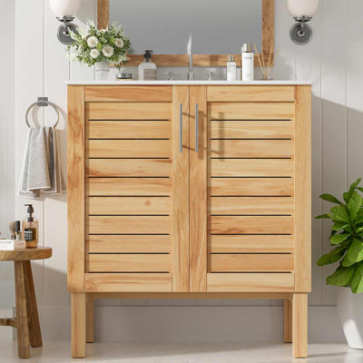 Meuble-lavabo autoportant moderne 30 po avec lavabo en céramique, meuble-lavabo avec 2 portes à fermeture en douceur