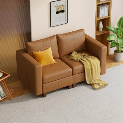  Modular Sectional Sofa With Storage, Modern Upholstered Comfy Sofa Sectional Couches For Living Room,Bedroom,Loveseat Sofa, Faux Leather In Brown