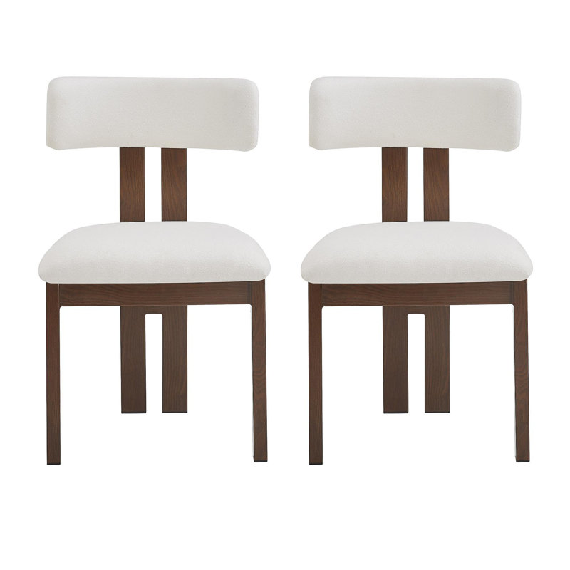 Upholstered Armless Dining Chairs With Metal Legs (Set Of 2), White/Dark Brown