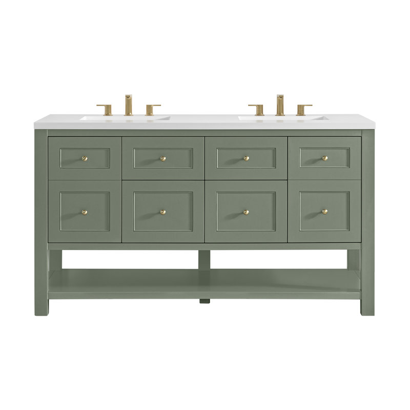 Breckenridge 60'' W Double Vanity, Smokey Celadon, White Zeus Silestone, Widespread