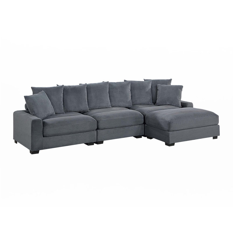 Ensemble de canapé modulaire 4 pièces 4 pièces, Velours côtelé gris foncé