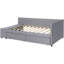 Lit simple avec revêtement en velours gris et espaces de rangement supplémentaires organisés-121098424