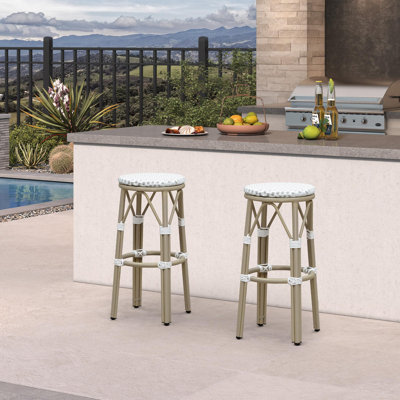 Patio Round Bar Stools Set Of 2 Outdoor Backless Barstools Woven Rattan Bar Chair
