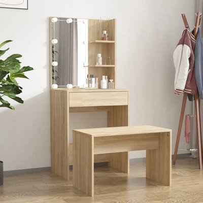 Itasha Dressing Table Set with LED Engineered Wood