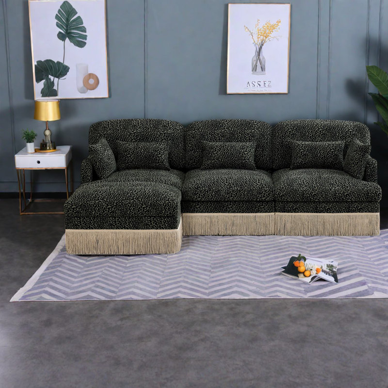 Deep Seat Modular Sofas, Chenille Leopard Modern Living Room Home