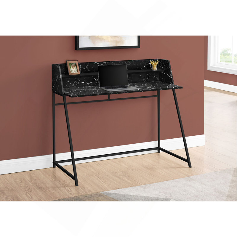Bureau d'ordinateur, bureau personnel, ordinateur portable, tablettes de rangement, L 48 po, travail, stratifié aspect marbre noir, métal noir, contemporain, moderne