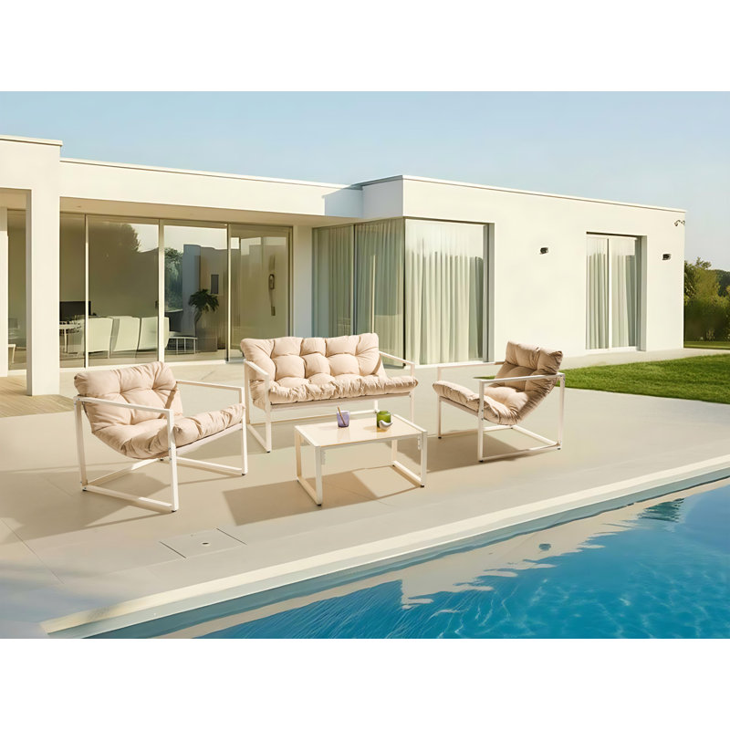 Garden Lounge Set with Table 4 Seater GARDA Metal Green, Beige