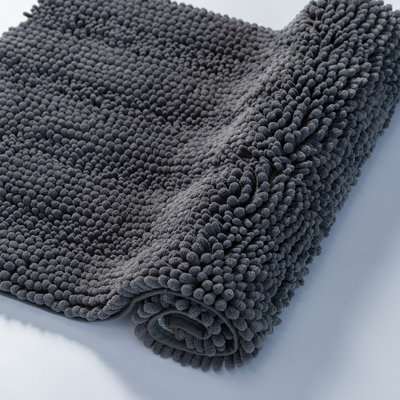  Tapis de salle de bain en chenille - couleur unie brune - tapis de tapis moelleux antidérapant durable - 17 x 24 po