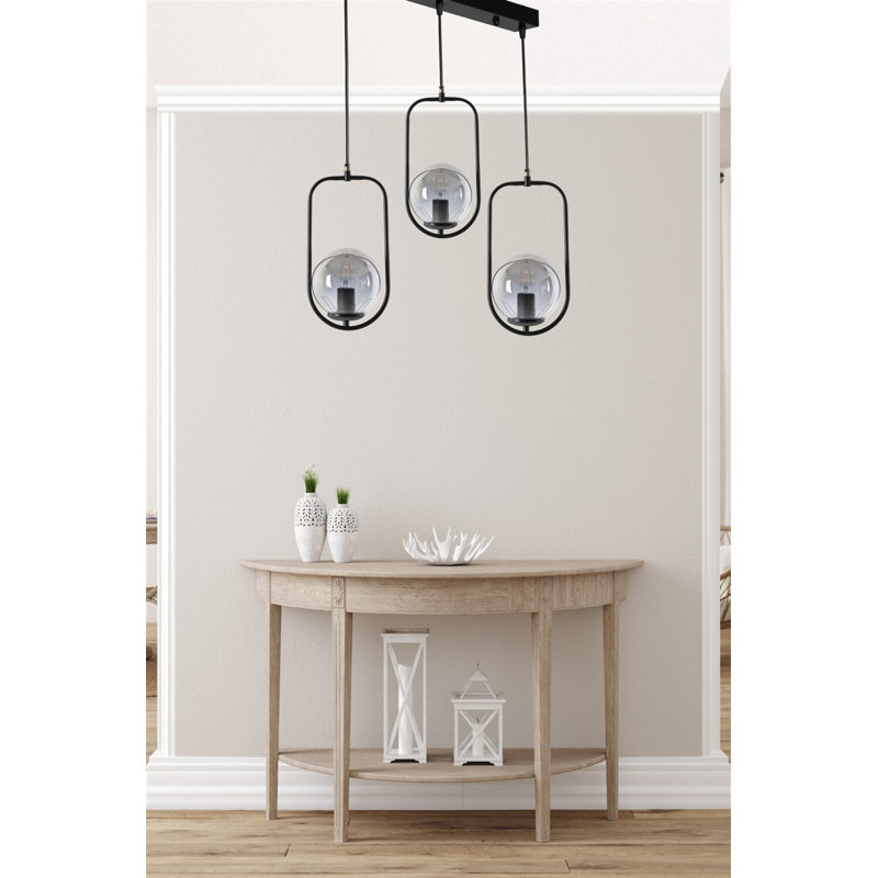 Lustre industriel scandinave, métal noir, 21,7 po x 7,1 po | Hauteur réglable, douille E27 (40 W maximum), 100% métal avec peinture séchée au four et revêtement par culbutage | Parfait pour les salons et les salles à manger modernes