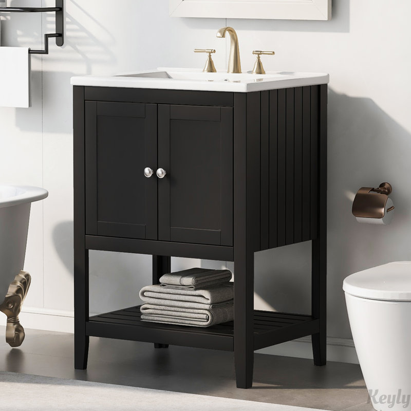24" Solid Wood Frame Bathroom Vanity Ceramic Sink