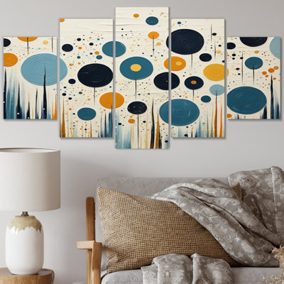 Œuvre colorée colorée Mid Century Minimalist Oasis II - Collages abstraits, impression sur toile - 5 panneaux