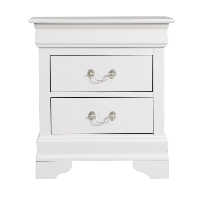 Table de chevet 2 tiroirs LouisPhillipe, blanc, Blanc