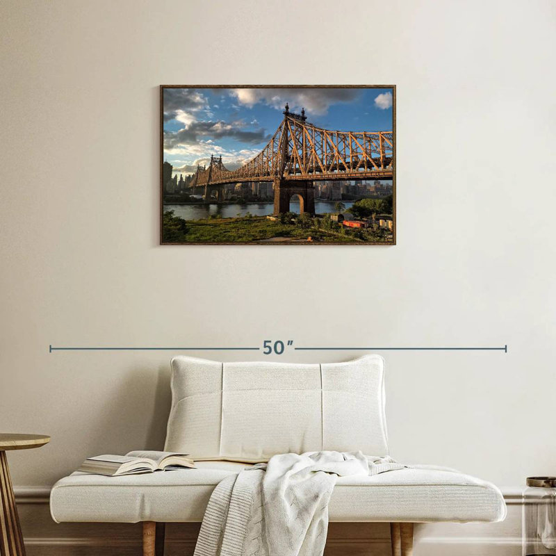 Pont de Queensboro, New York, 31 po x 21 po, Cadre flottant en noyer